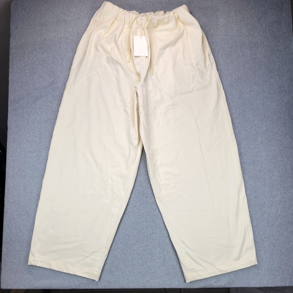 Helsa Wide Leg Lounge Pants Womens Size M Cream Cotton Drawstring Trousers
